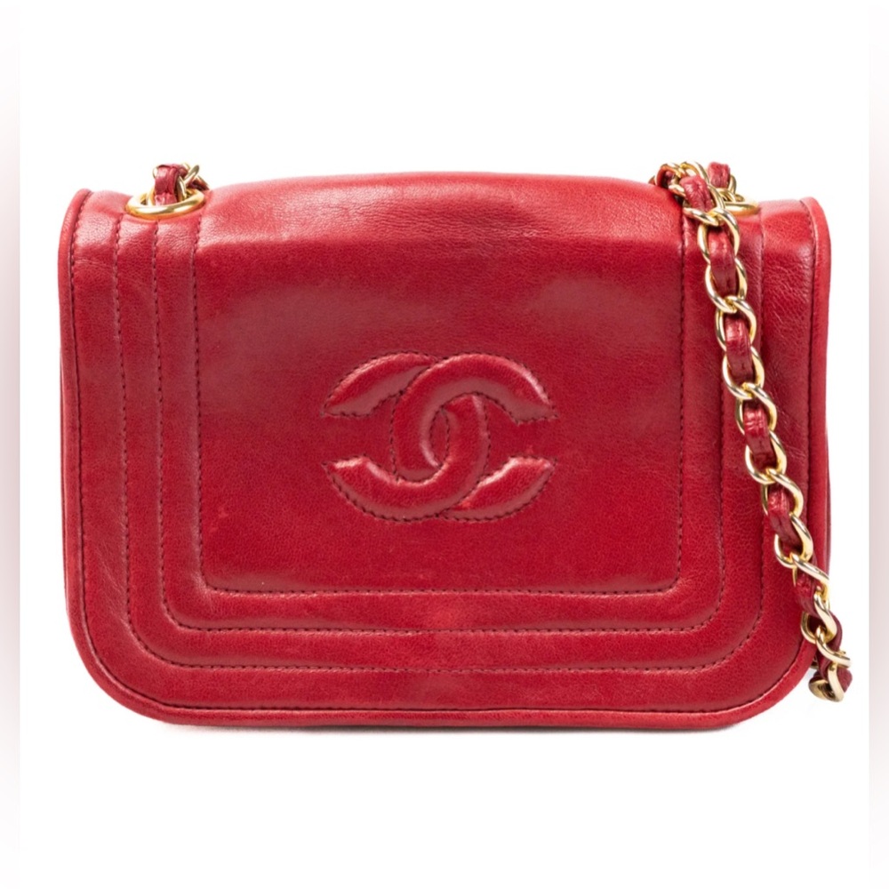 ** SOLD ** CHANEL Mini CC Embossed Flap in Red Lambskin